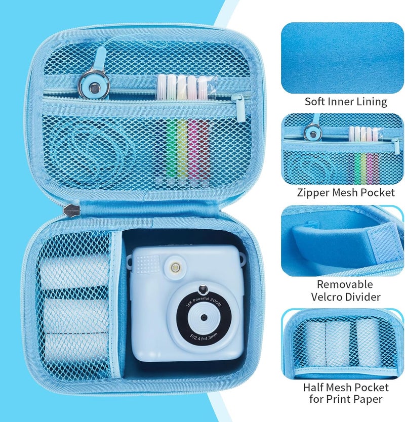 Hikkon Camera Case Compatible for ESOXOFFORE/Upgrade/Dylanto/Yehtta/HiMont/CAMCLID Kids Instant Print Camera Toy,Portable Digital Camera Storage Holder Organizer Bag (Case Only) - Blue - Image 4